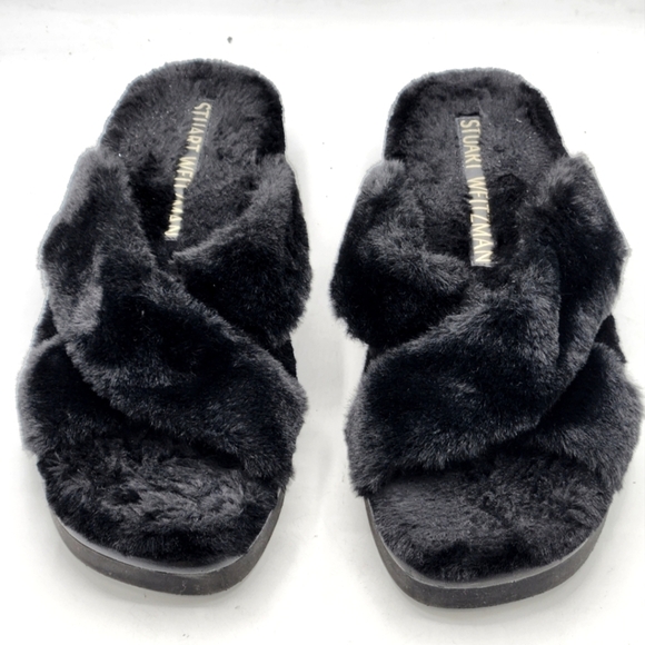 STUART WEITZMAN Roza Faux Fur Wedge Slides In Black Size 11.5 B - Picture 12 of 12
